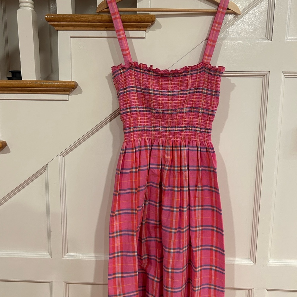 Vintage Nell Flowers Pink Plaid Ruched Sleeveless Dress